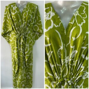Green shade Big Flower Outliner Print Cotton Maternity Kaftan