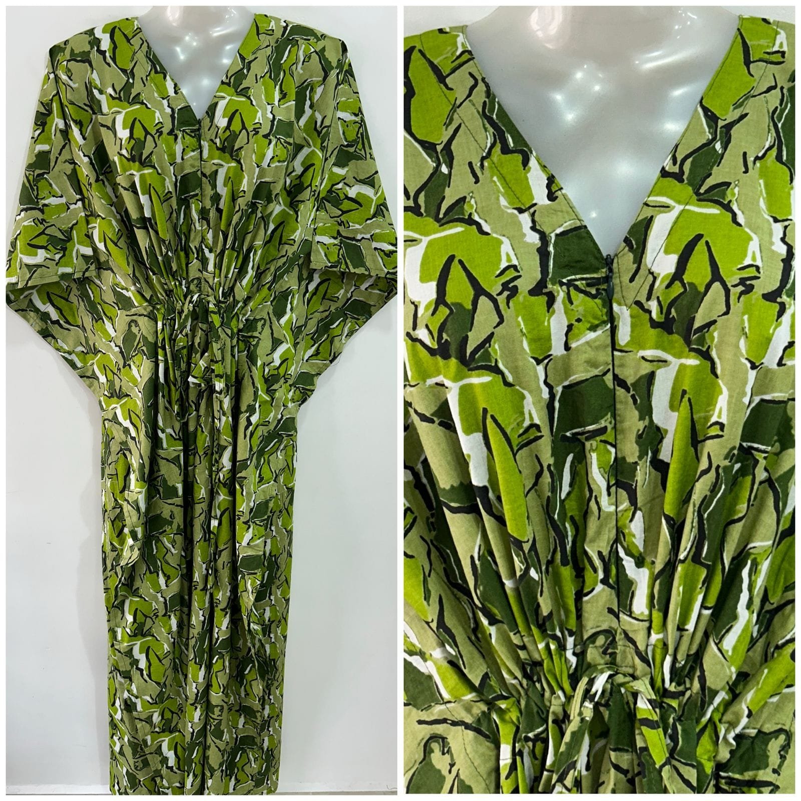 Green Landscape Print Cotton Maternity Kaftan