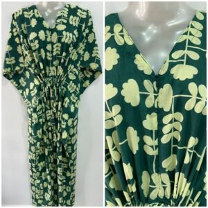 Green Shade Figure Print Cotton Maternity Kaftan