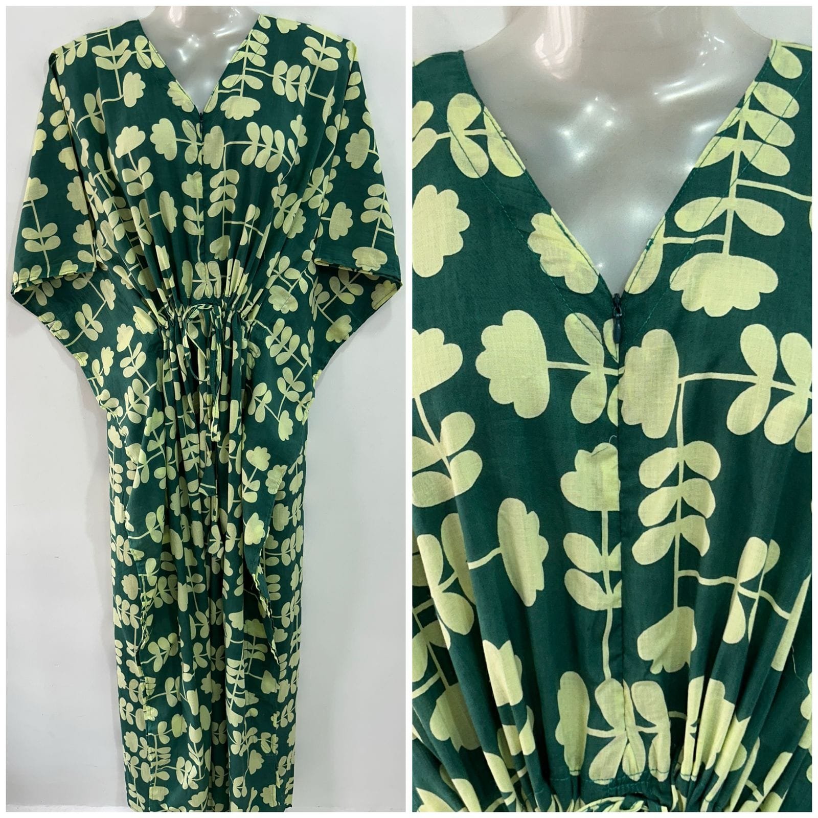 Green Shade Figure Print Cotton Maternity Kaftan