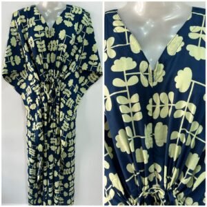 Blue Shade Figure Print Cotton Maternity Kaftan
