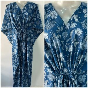 Blue shade beautiful flower garden Print Cotton Maternity Kaftan