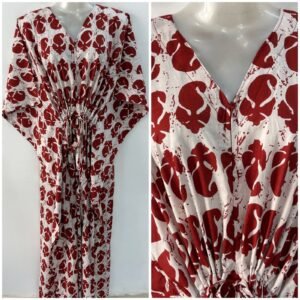 Red Single Leafy Print Cotton Maternity Kaftan