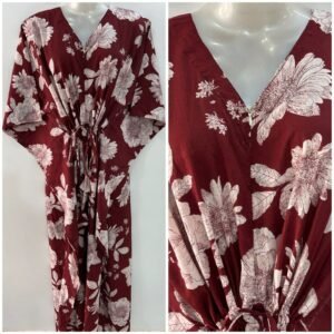 Mehroon shade Big White flower Print Cotton Maternity Kaftan