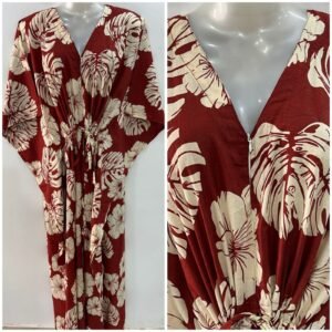 Brick Red Monstera Leafy Print Cotton Maternity Kaftan