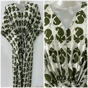 Green single leafy Print Cotton Maternity Kaftan