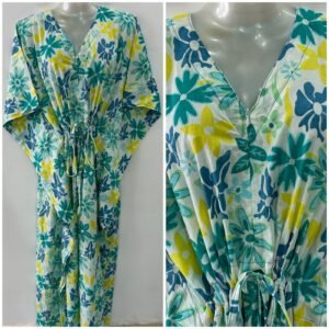 Green-Yellow Daisy Print Cotton Maternity Kaftan