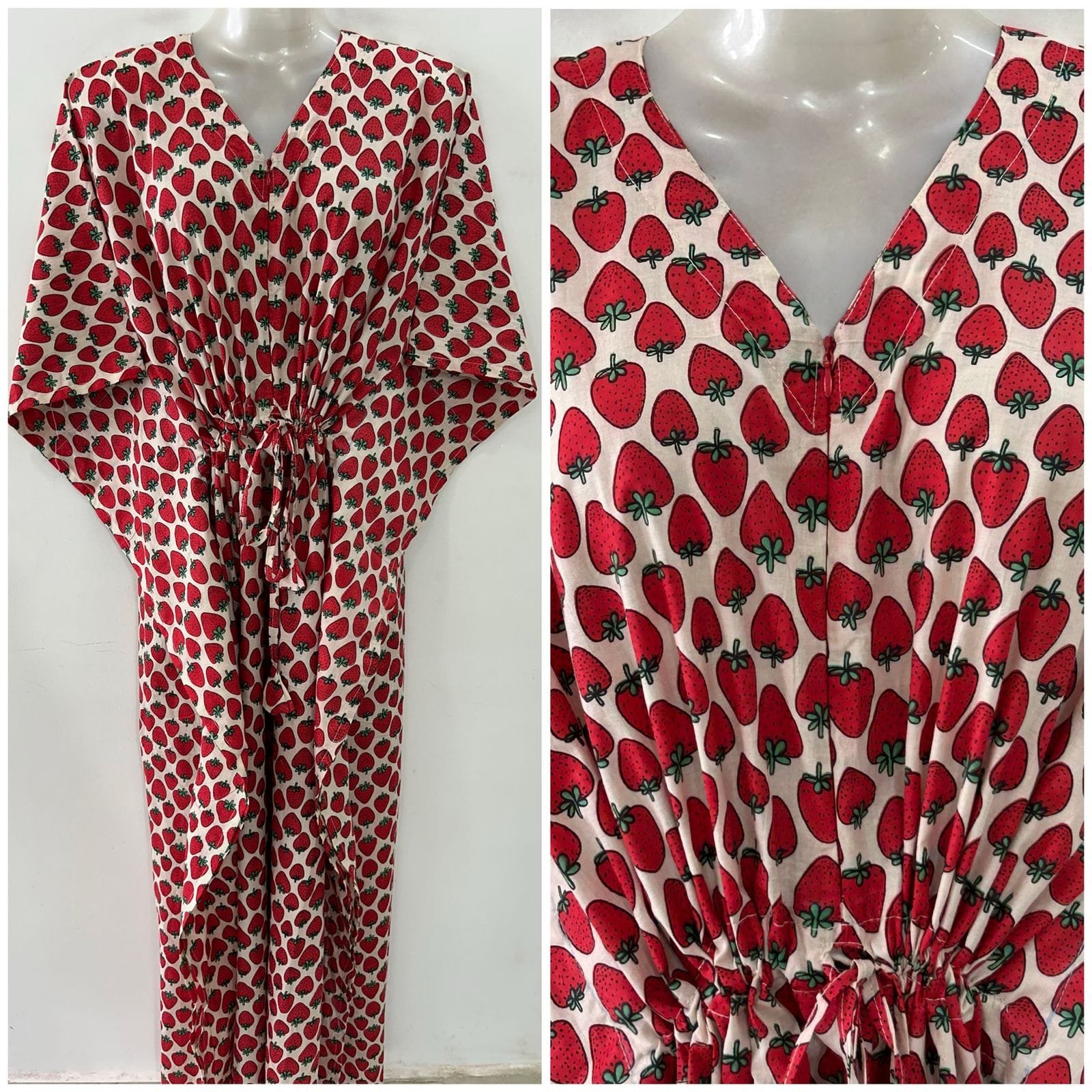 Red Strawberry Print Cotton Maternity Kaftan