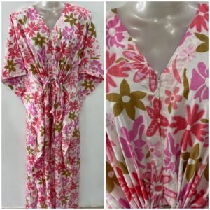 Light Pink Daisy Print Cotton Maternity Kaftan