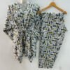 Blue-Yellow Kitty Kat Print Cotton Maternity Kaftan Co-Ord Set