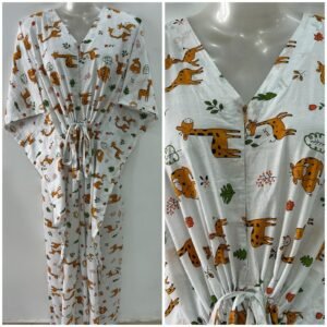 White shade Orange Giraffe Print Cotton Maternity Kaftan