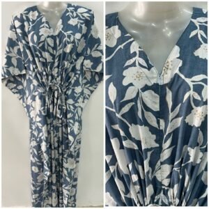 Dark Grey shade Orchid Flower Print Cotton Maternity Kaftan