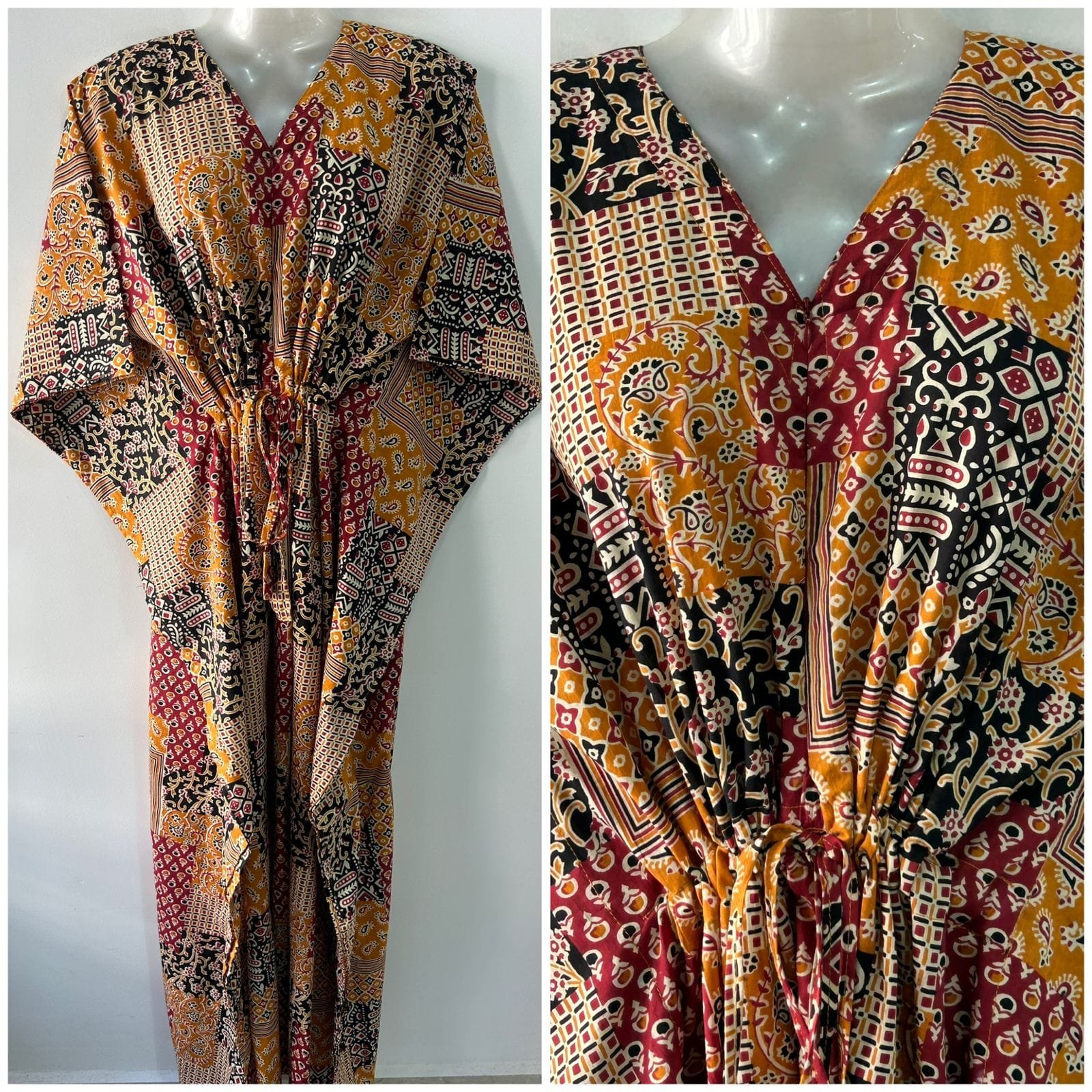 Red-Black Rajasthani Print Cotton Maternity Kaftan