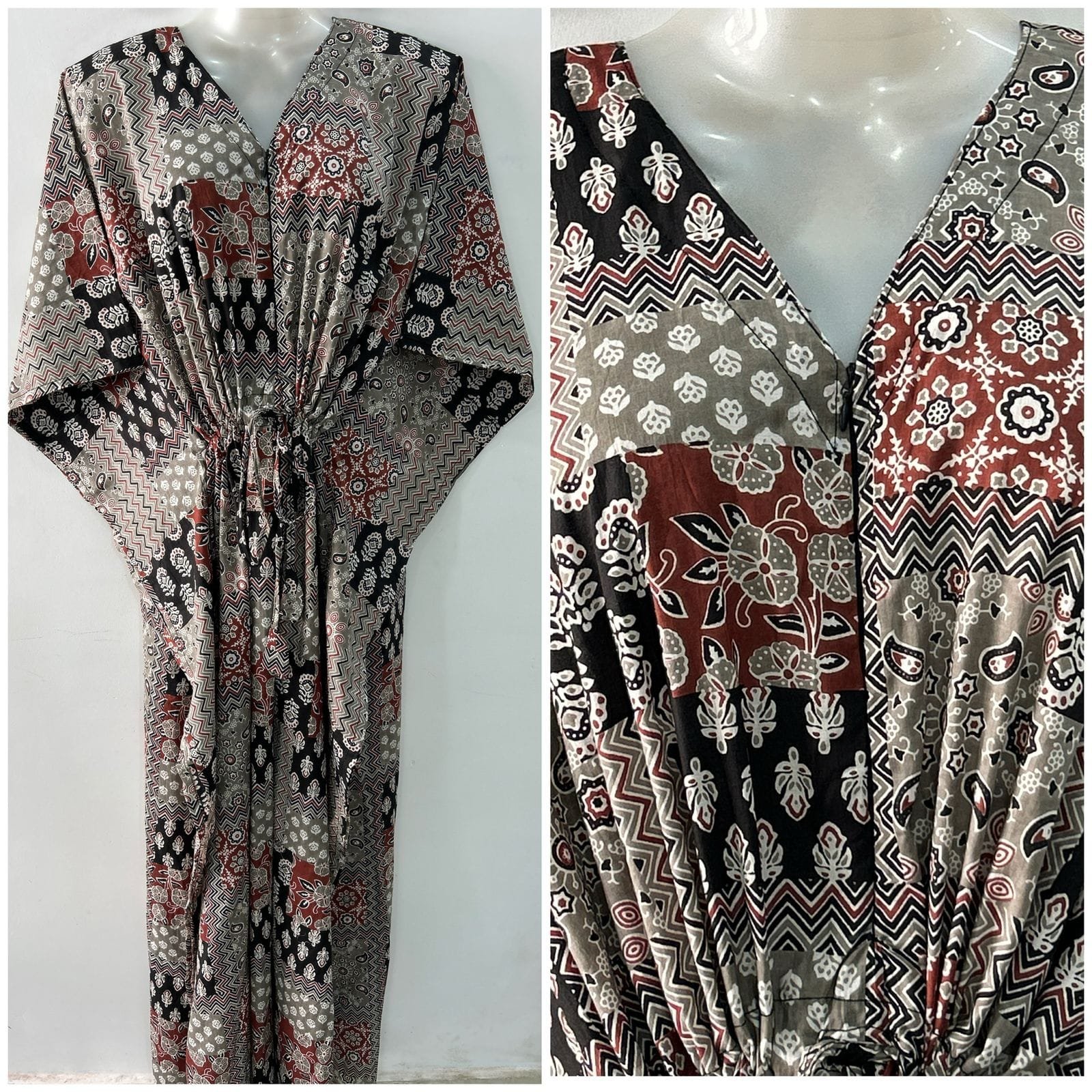 Grey-Black Rajasthani Print Cotton Maternity Kaftan