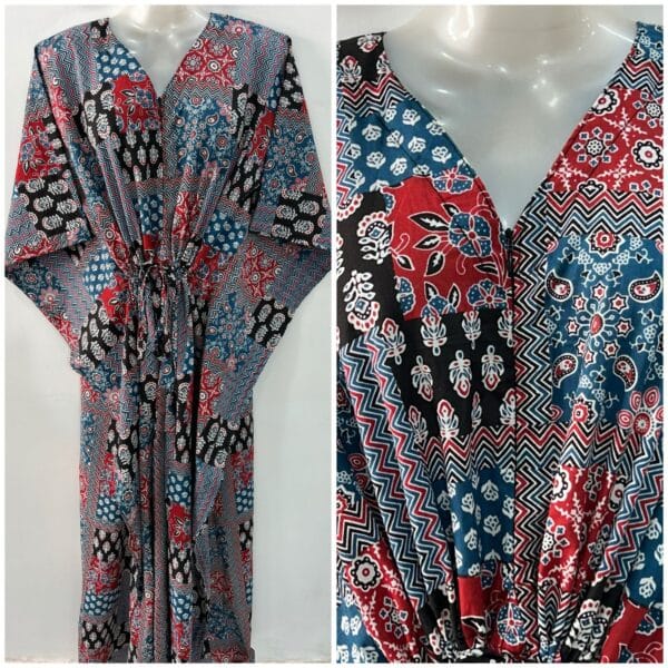 Blue Black Rajasthani Print Cotton Maternity Kaftan