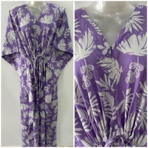 Lavender shade Big White leafy Print Cotton Maternity Kaftan