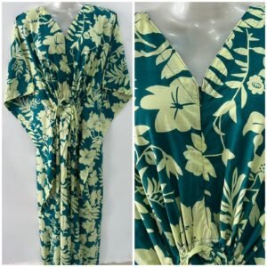 Dark Seagreen shade Off White Flower Garden Print Cotton Maternity Kaftan