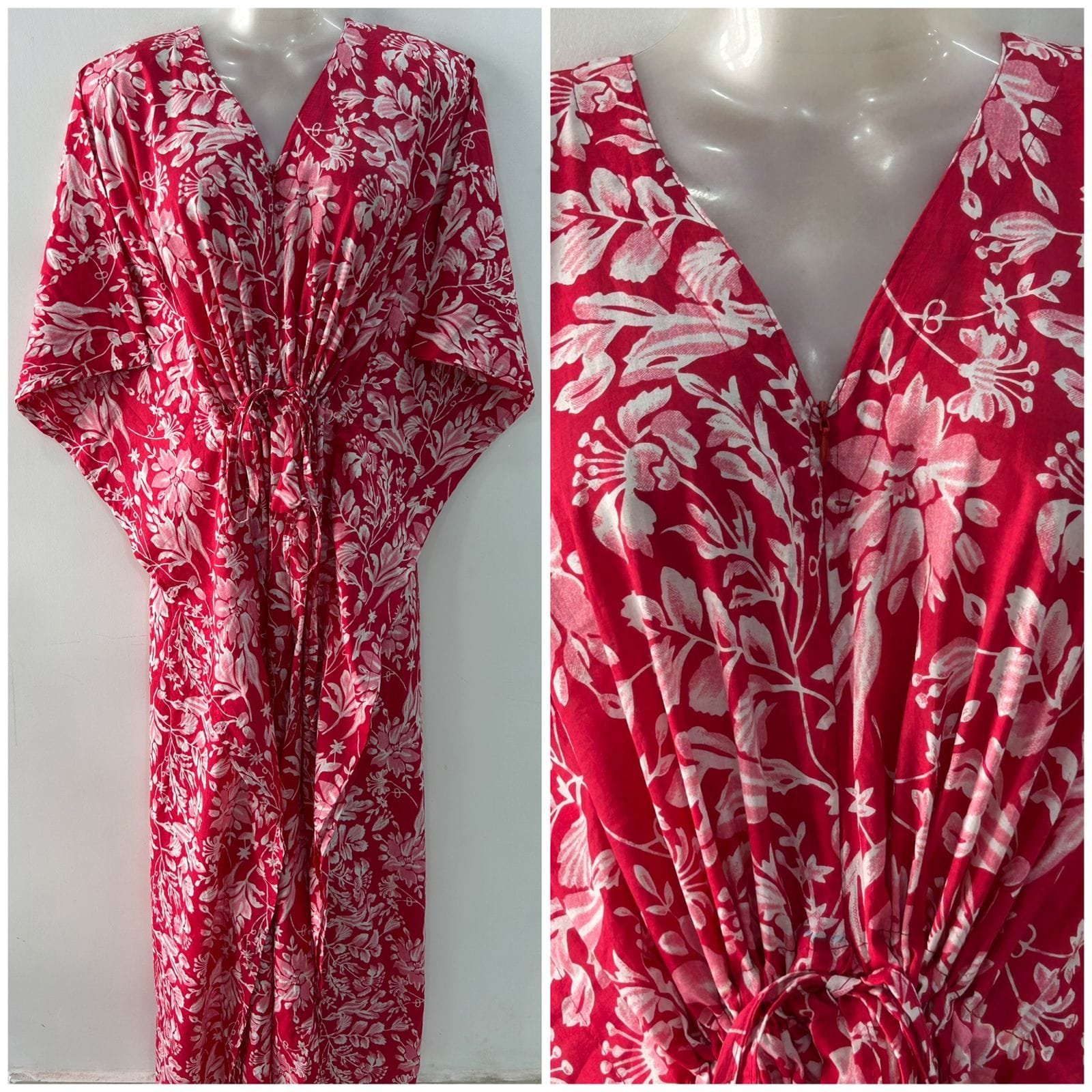 Pink shade Jungle Leafy Print Cotton Kaftan