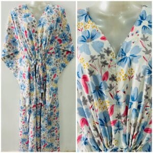 Blue Moonlight Flower Garden Print Cotton Maternity Kaftan