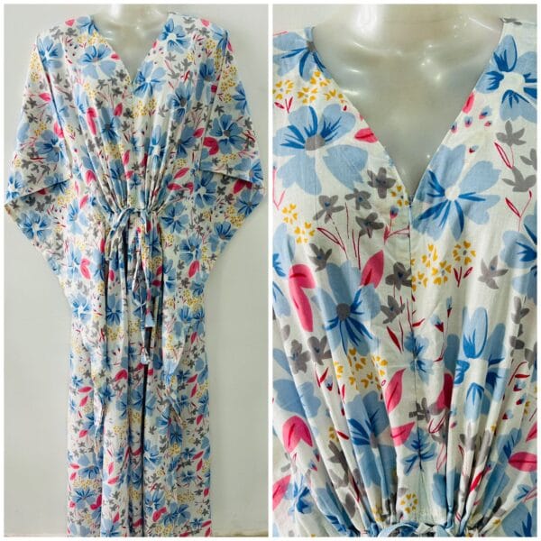 Blue Moonlight Flower Garden Print Cotton Maternity Kaftan
