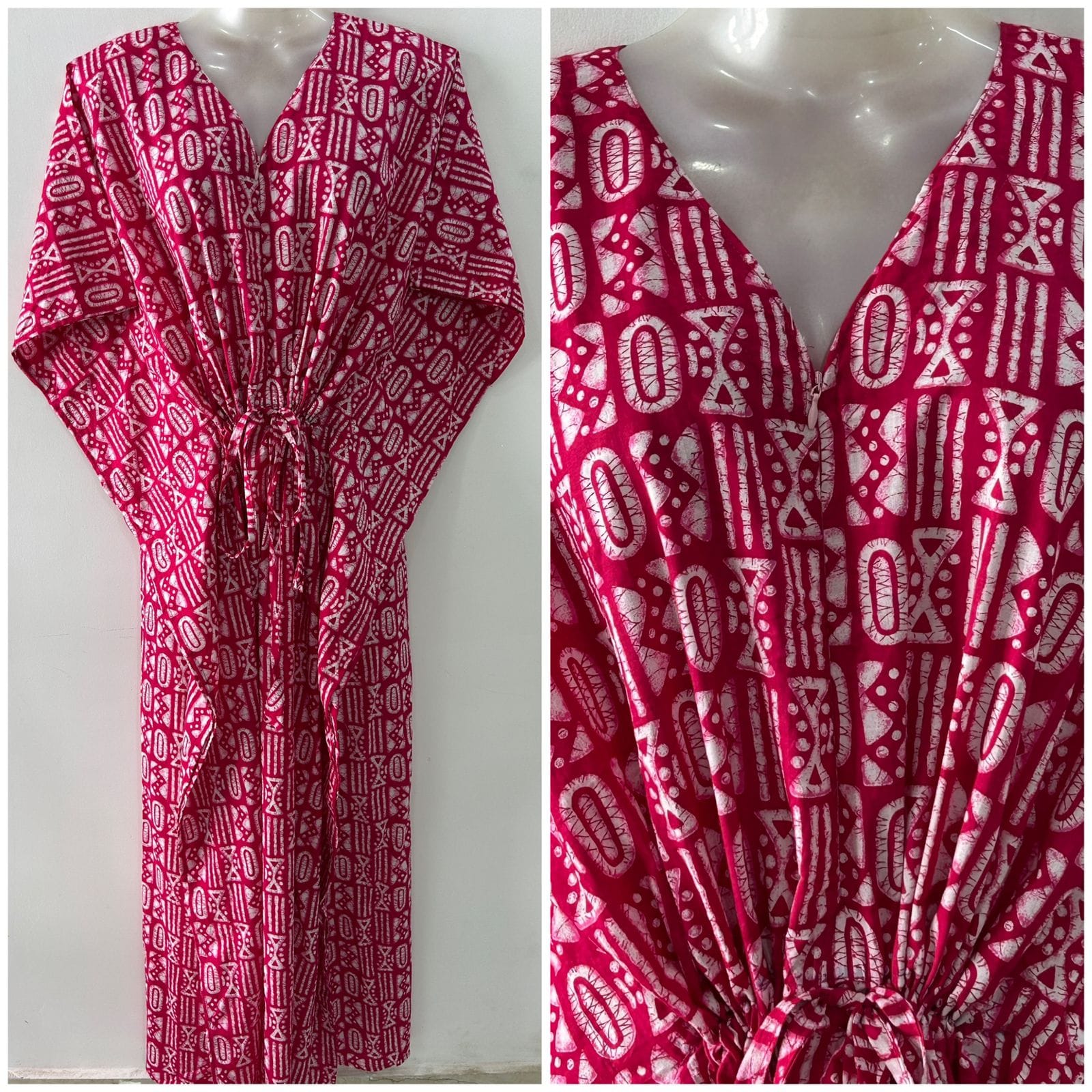 Pink shade Egyptian Boho Print Cotton Maternity Nursing Kaftan