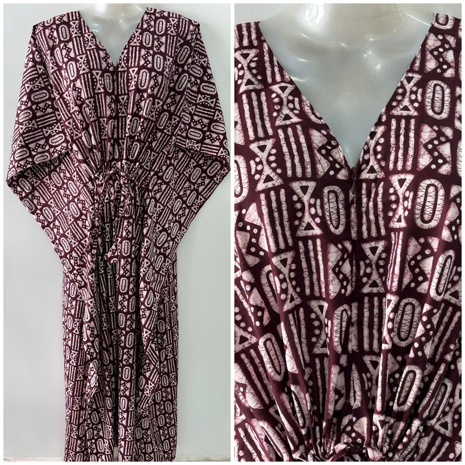 Dark Mehroon shade Egyptian Boho Print Cotton Maternity Nursing Kaftan