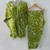 Green shade Big Flower Outliner Print Cotton Maternity Kaftan Co-Ord Set