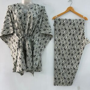 Pastel Green shade Animal Print Cotton Maternity Kaftan Co-Ord Set