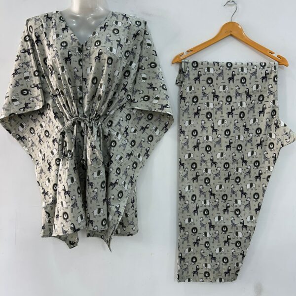 Pastel Green shade Animal Print Cotton Maternity Kaftan Co-Ord Set
