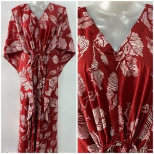 Red Shade Digital Leafy Print Cotton Maternity Kaftan