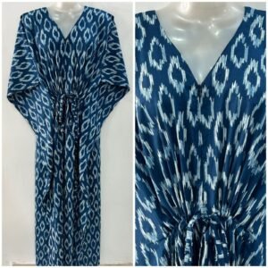 Blue shade Ikkat Print Cotton Maternity Kaftan