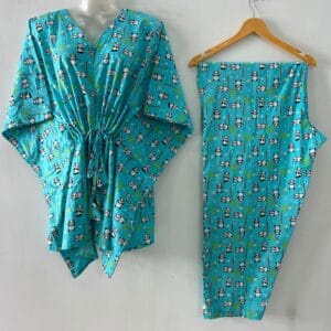 Blue shade Bamboo Panda Print Cotton Maternity Kaftan Co-Ord Set