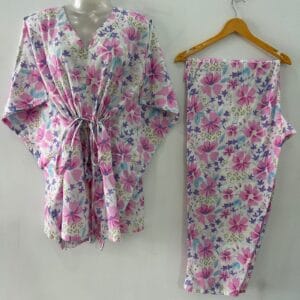 Moonlight Purple Flower Print Cotton Maternity Kaftan Co-Ord Set
