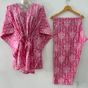 Light Pink Shade Maharaja Print Cotton Maternity Kaftan Co-Ord Set