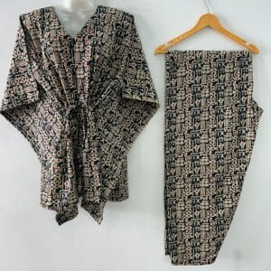 Black Shade Boho Print Cotton Maternity Kaftan Co-Ord Set