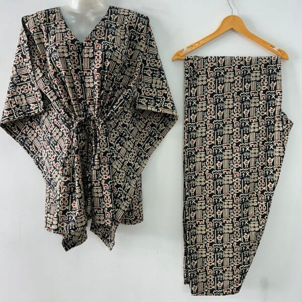 Black Shade Boho Print Cotton Maternity Kaftan Co-Ord Set