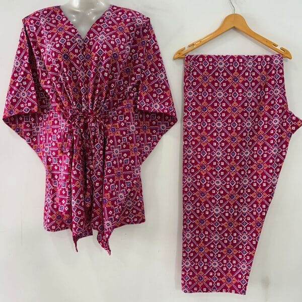 Pink Shade Purple Geometrical Print Cotton Maternity Kaftan Co-Ord Set