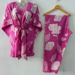 Pink Shade Stargaze Flower Print Cotton Maternity Kaftan Co-Ord Set