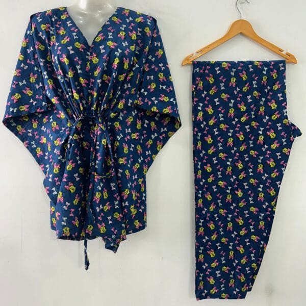 Blue shade Minnie Mouse Print Cotton Maternity Kaftan Co-Ord Set
