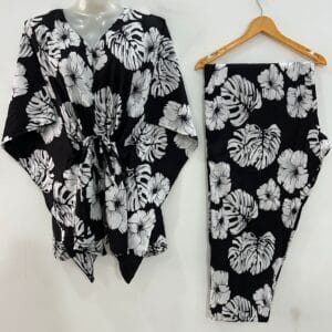 Black shade Monstera Leafy Print Cotton Maternity Kaftan Co-Ord Set