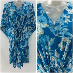 Light Blue Shade Bloomingdale Flower Print Cotton Mid-Length Maternity Kaftan Dress