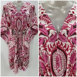 Pink Coral Reef Print Rayon Mid-Length Maternity Kaftan Dress