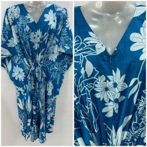 Blue Shade Flower Outliner Print Cotton Mid-Length Maternity Kaftan Dress