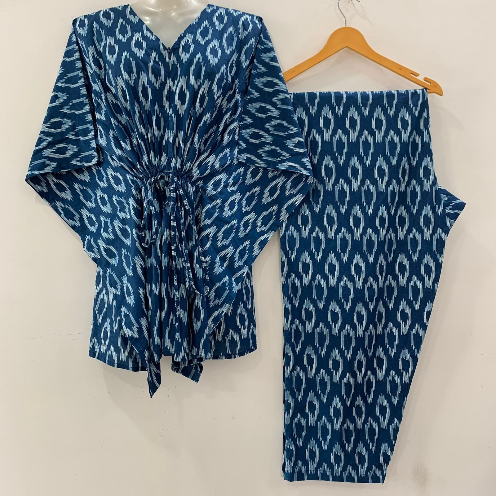 Blue Ikkat Print Cotton Maternity Kaftan Co-Ord Set