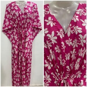 Pink Shade Autumn Leafy Print Cotton Maternity Kaftan