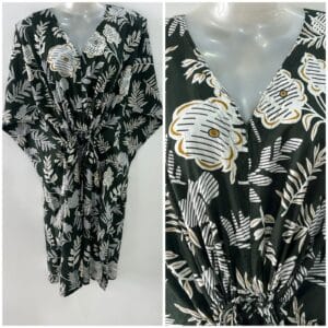 Dar Green shade Digital Leafy Print Mid-Length Cotton Maternity Kaftan Dress