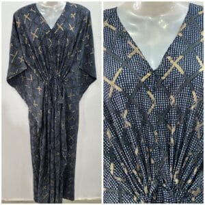 Blue Geometric Gold Strip Print Rayon Maternity Kaftan