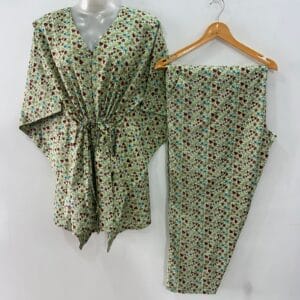 Green shade Cute Shades Print Cotton Maternity Kaftan Co-Ord Set