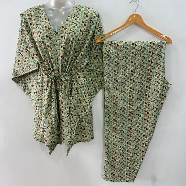 Green shade Cute Shades Print Cotton Maternity Kaftan Co-Ord Set