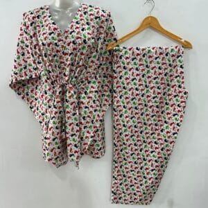 Black- Red Rabbit Print Cotton Maternity Kaftan Co-Ord Set